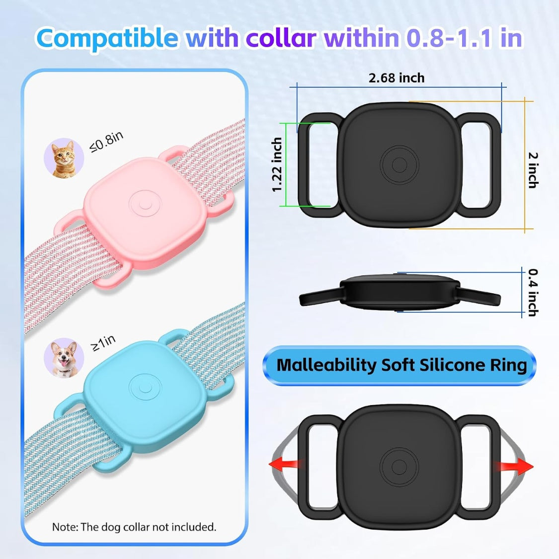 Waterproof Silicone Tracker Holder for Dog &amp; Cat Collars – 2-Pack Case for Square Bluetooth Trackers – view 5