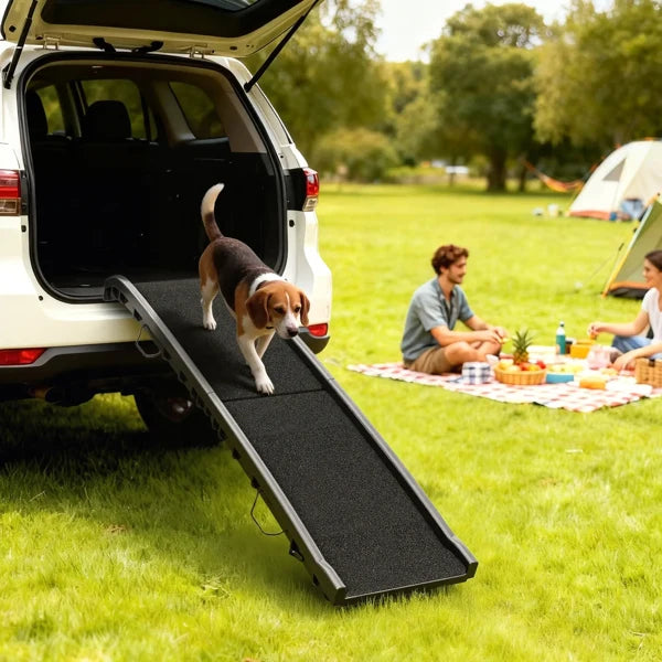 Folding Dog Ramp for Cars – 61 in Non-Slip Grass Surface, Holds 198 lbs – Black