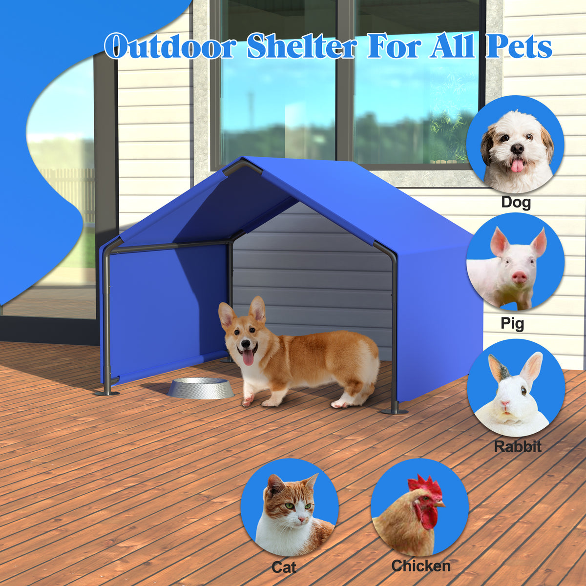 Outdoor Dog Shade Shelter Tent – Waterproof Oxford Canopy, Steel Frame, Blue – view 8