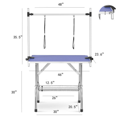 Large 46 Inch Folding Pet Grooming Table with Adjustable Arm &amp; Storage Basket, Blue – view 2
