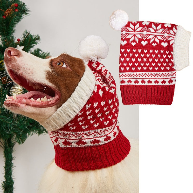 Christmas Knit Pet Hat with Pom-Pom – Snowflake Designs – view 7