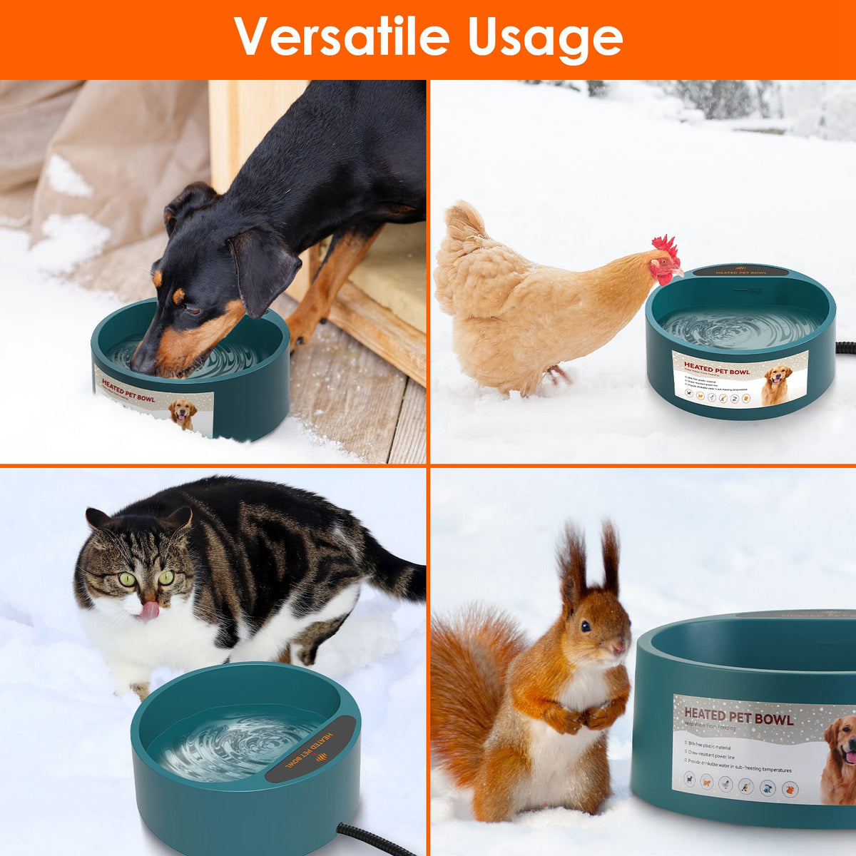 Heated Pet Water Bowl, 74.4 oz Thermostatic Winter Water Dish for Dogs, Cats &amp; Rabbits, Army Green – view 8