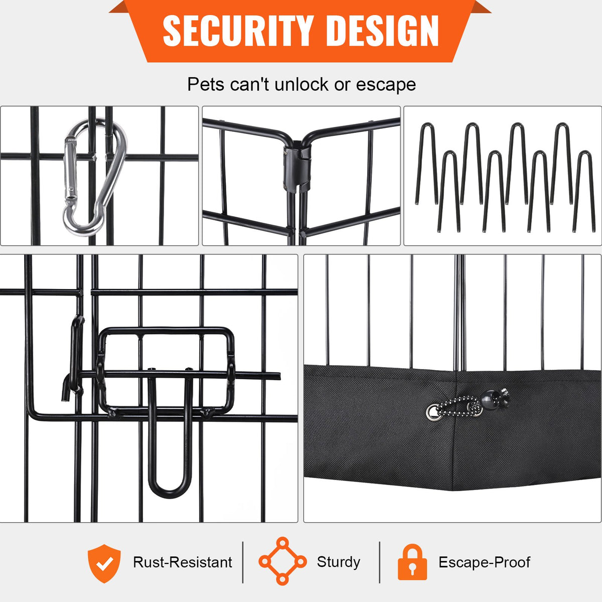 8-Panel Metal Dog Playpen with Waterproof Bottom Pad – 24 In Tall, Ground Stakes, Foldable, Black – view 3