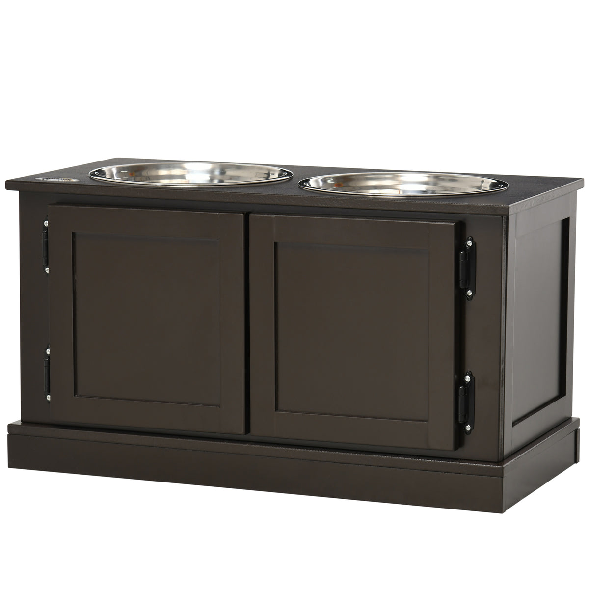 Raised Dog Feeder with Storage Cabinet and 2 Stainless Steel Bowls for Large Dogs, Coffee – view 9