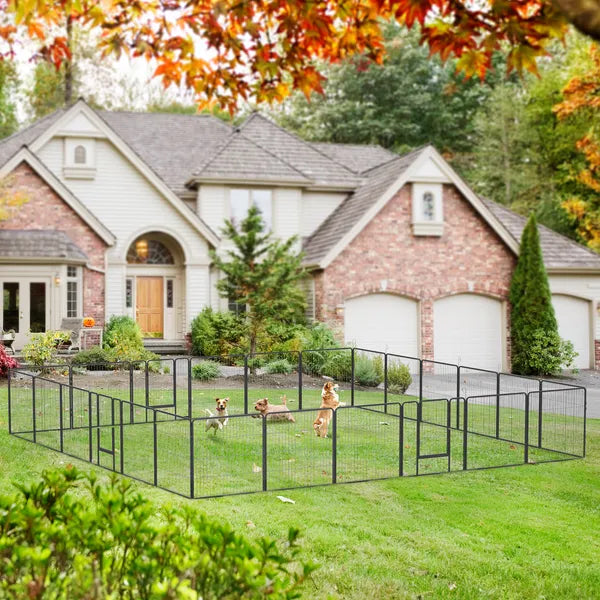24-Panel Heavy-Duty Metal Pet Playpen – 31.5 in High, 3 Doors, Gray