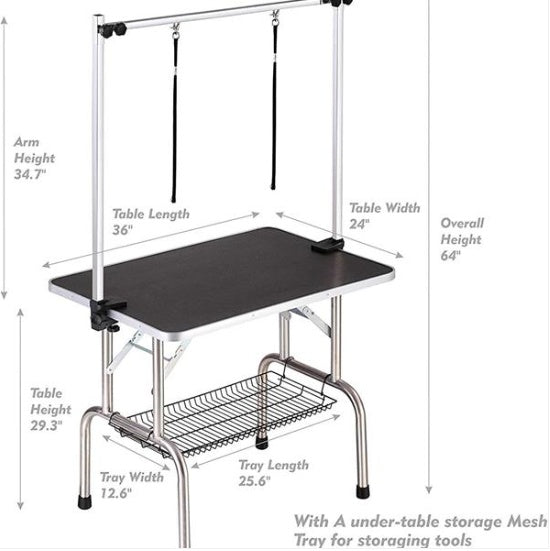 36 Inch Folding Pet Grooming Table with Adjustable Arm &amp; Storage Basket, Black – view 3
