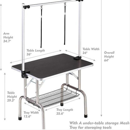 36 Inch Folding Pet Grooming Table with Adjustable Arm &amp; Storage Basket, Black – view 3