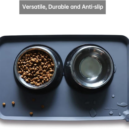 Waterproof Silicone Pet Feeding Mat with Raised Edge – 19 x 12 in, Gray – view 4