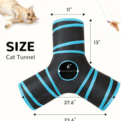 3-Way Collapsible Cat Tunnel – Indoor Play Tube with Peek Holes &amp; Dangling Ball, Black – view 6