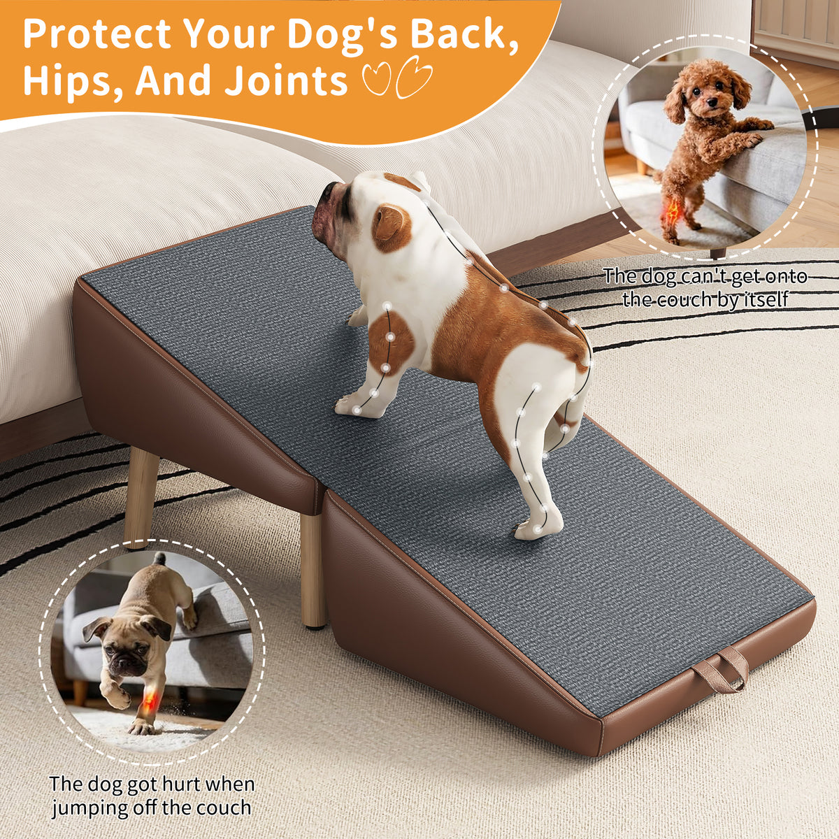 2-in-1 Wooden Dog Stairs and Ramp – Split Ottoman Design, Non-Slip Surface, Small Dogs &amp; Cats, Brown – view 7