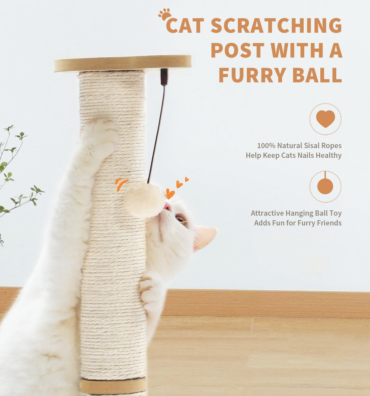 Sisal Cat Scratching Post with 3-Level Ball Track Toy and Top Ball for Indoor Cats – view 8