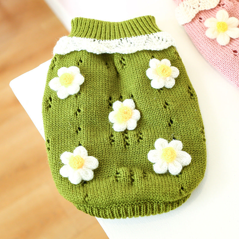 Floral Jacquard Knit Pet Sweater for Cats &amp; Small Dogs – Acrylic Pullover – view 5