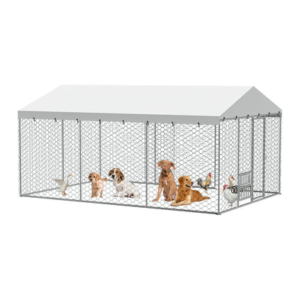Large Outdoor Dog Kennel with Canopy – Galvanized Steel, Waterproof Roof, Feeding Bowls, 15 x 10 Ft – view 3