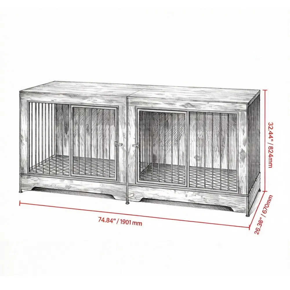 Double Dog Crate Furniture with Divider – End Table / TV Stand for 2 Dogs – view 3