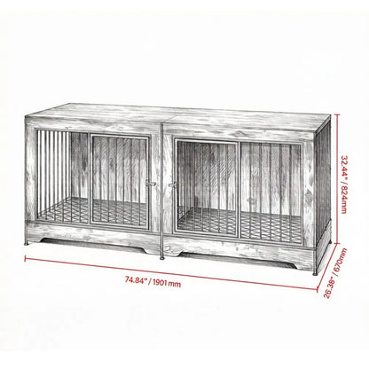 Double Dog Crate Furniture with Divider – End Table / TV Stand for 2 Dogs – view 3