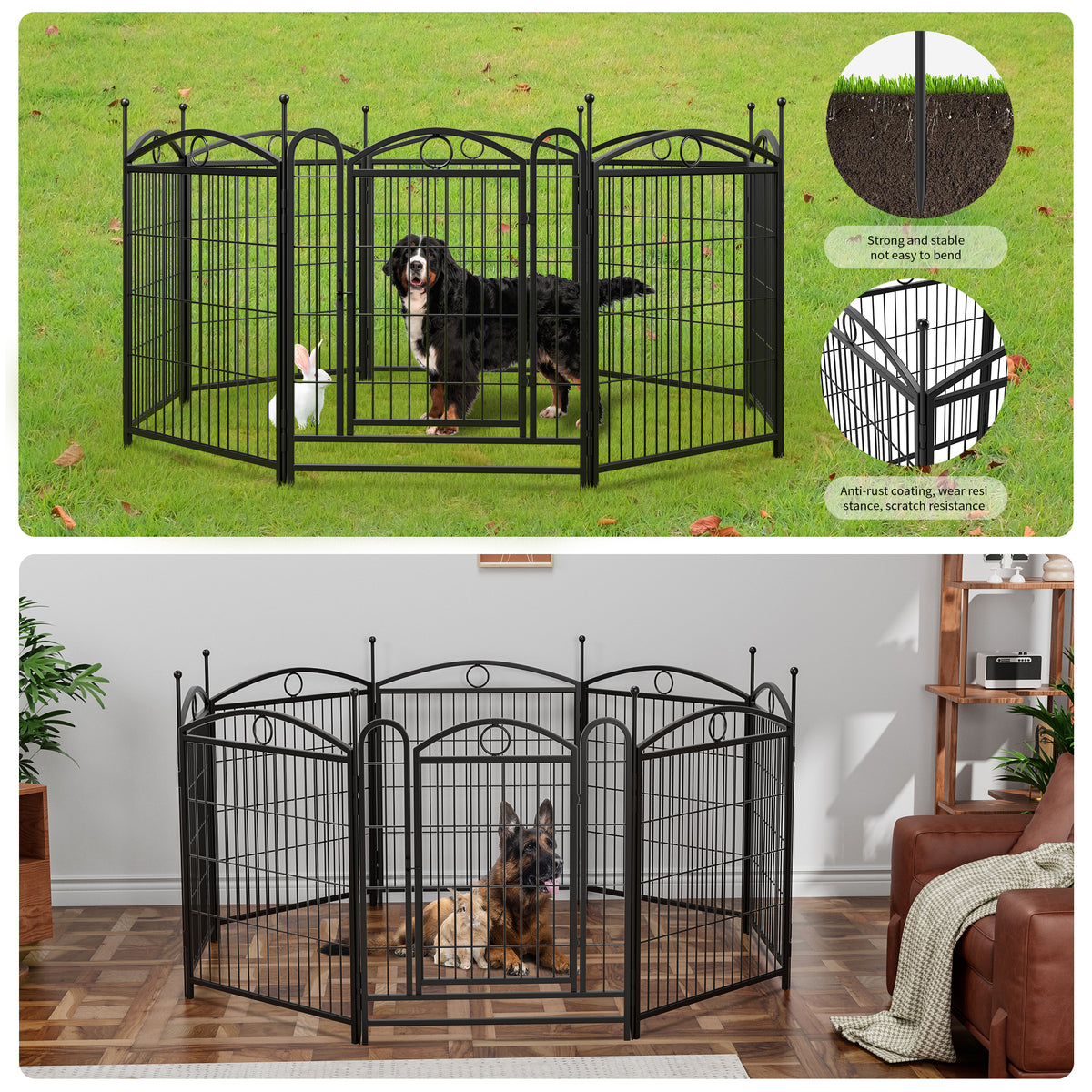 8-Panel Metal Dog Playpen – Foldable Exercise Pen with Door, Rust-Resistant, 32 in High, Black – view 7