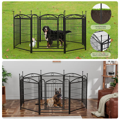 8-Panel Metal Dog Playpen – Foldable Exercise Pen with Door, Rust-Resistant, 32 in High, Black – view 7