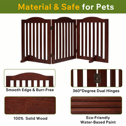 Freestanding Wooden Dog Gate – 3-Panel Foldable Step-Over Pet Fence, No Assembly, 24 in, Brown – view 5
