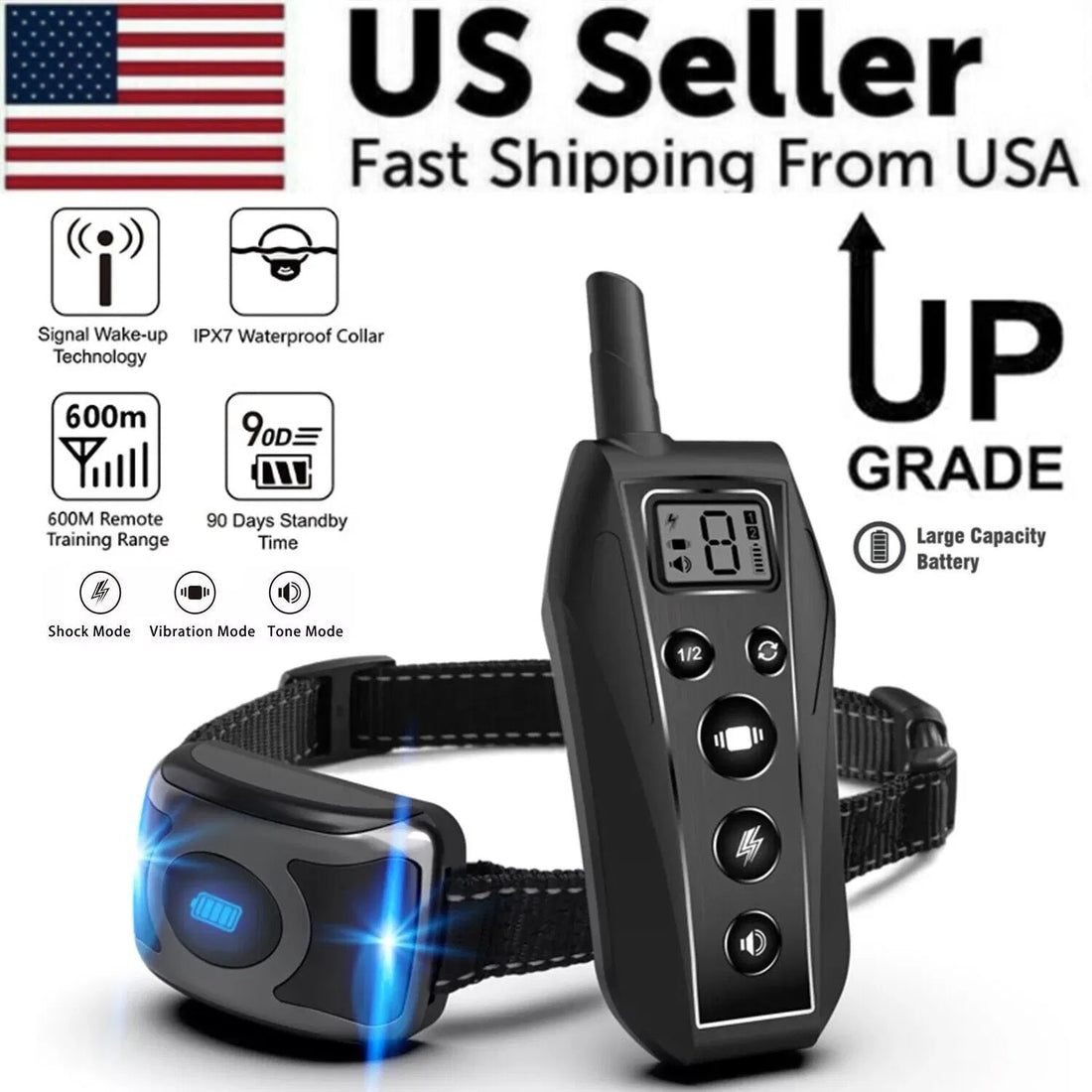650 Yard Remote Dog Training Collar – Beep, 8-Level Vibration &amp; Static, IPX7 Waterproof