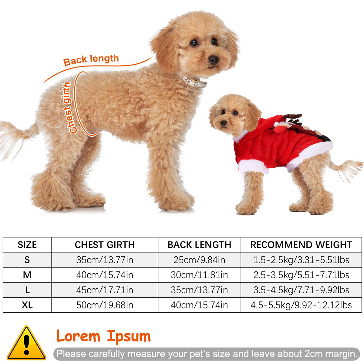 Santa Claus Christmas Pet Costume with 3D Reindeer Antlers for Small Dogs &amp; Cats, Red – view 2