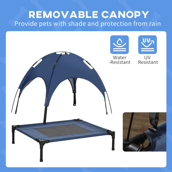 Elevated Cooling Dog Cot with Canopy – Breathable Mesh, Steel Frame, Up to 44 lbs, Dark Blue/Black – view 4