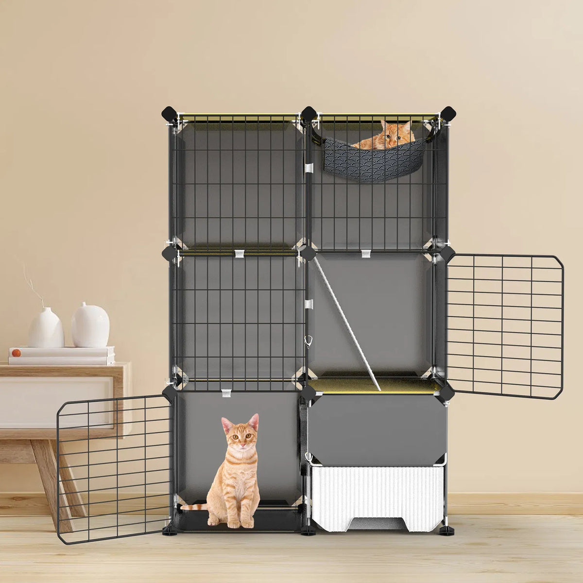 3-Tier Indoor Cat Cage with Pull-Out Litter Drawer, Ladder &amp; Reversible Hammock – view 5