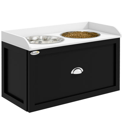 Elevated Dog Feeding Station with 21L Storage Drawer &amp; 2 Stainless Steel Bowls, White and Black – view 9