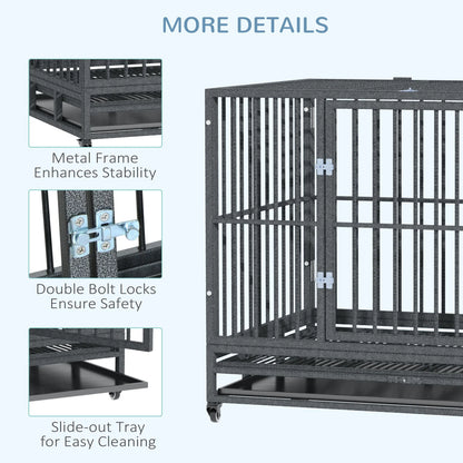 43 in Heavy-Duty Dog Crate with Locking Wheels – Double Door, Removable Tray – view 5