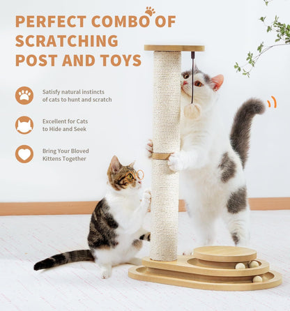Sisal Cat Scratching Post with 3-Level Ball Track Toy and Top Ball for Indoor Cats – view 4