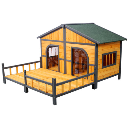 Wooden Double Dog House with Porch – Elevated Floor, Weatherproof Outdoor Kennel – view 4