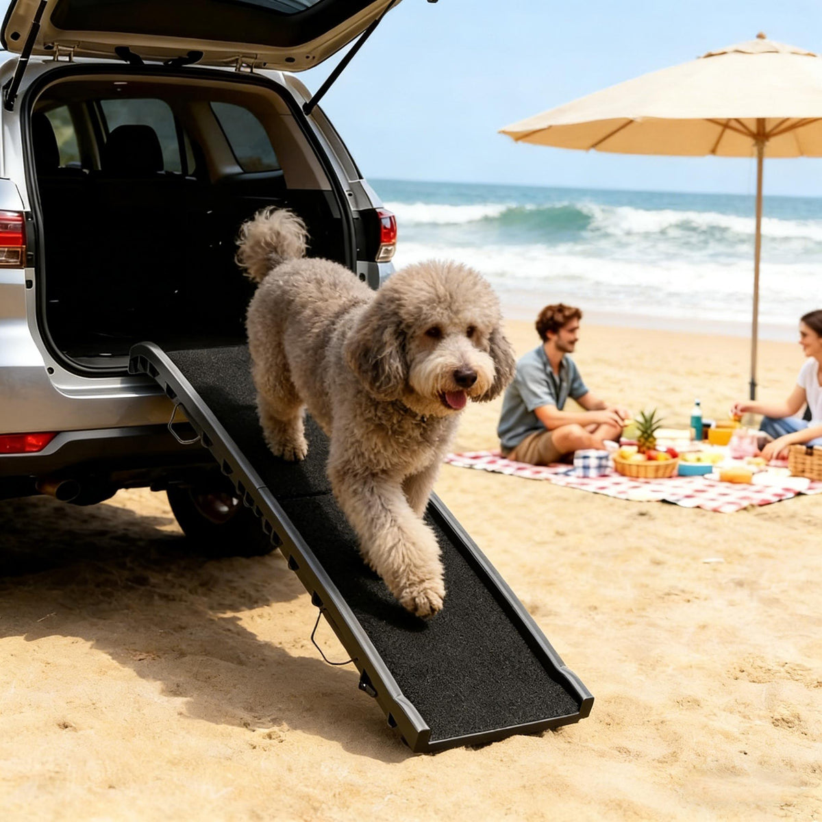 Foldable Dog Car Ramp – 61-Inch Gentle Slope, High-Traction Surface, Side Rails, Black – view 3