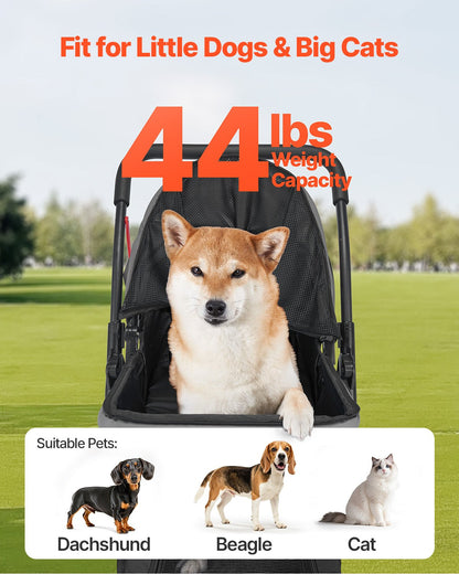 Foldable Dog Stroller with Reversible Handle – 4-Wheel Pet Stroller for Dogs &amp; Cats Up to 44 lbs – view 4