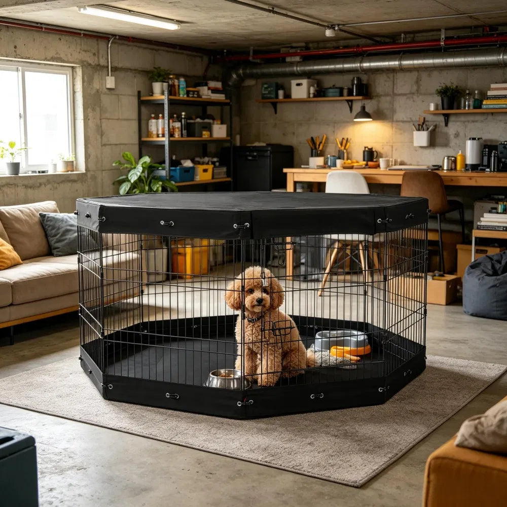 8-Panel Octagon Dog Playpen with Top Cover &amp; Mat – 30 in High, Medium Dogs – view 3