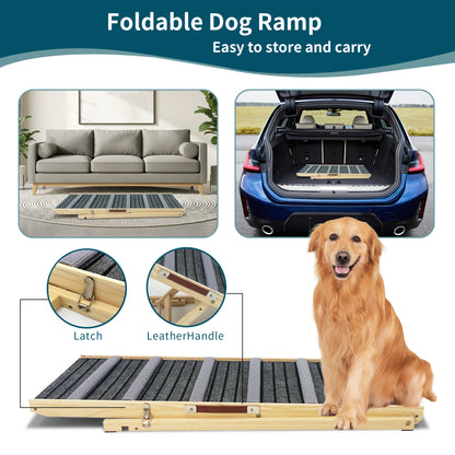 Adjustable Wooden Dog Ramp for Couch – 6 Heights, Non-Slip Carpet, Portable Pet Steps, Natural Wood – view 9