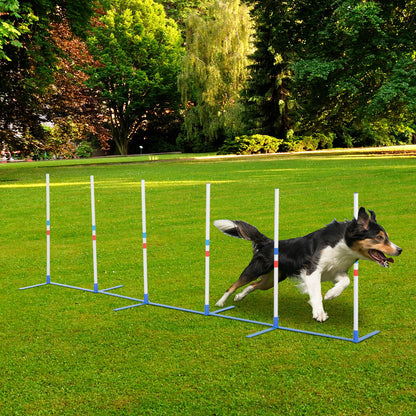 Dog Agility Weave Pole Starter Kit – 6 Poles, 120 in Course, 5.3 lb with Bag, White