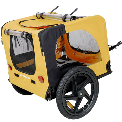 2-in-1 Dog Bike Trailer &amp; Stroller – Heavy-Duty Foldable Pet Carrier with 16" Wheels, Yellow – view 4