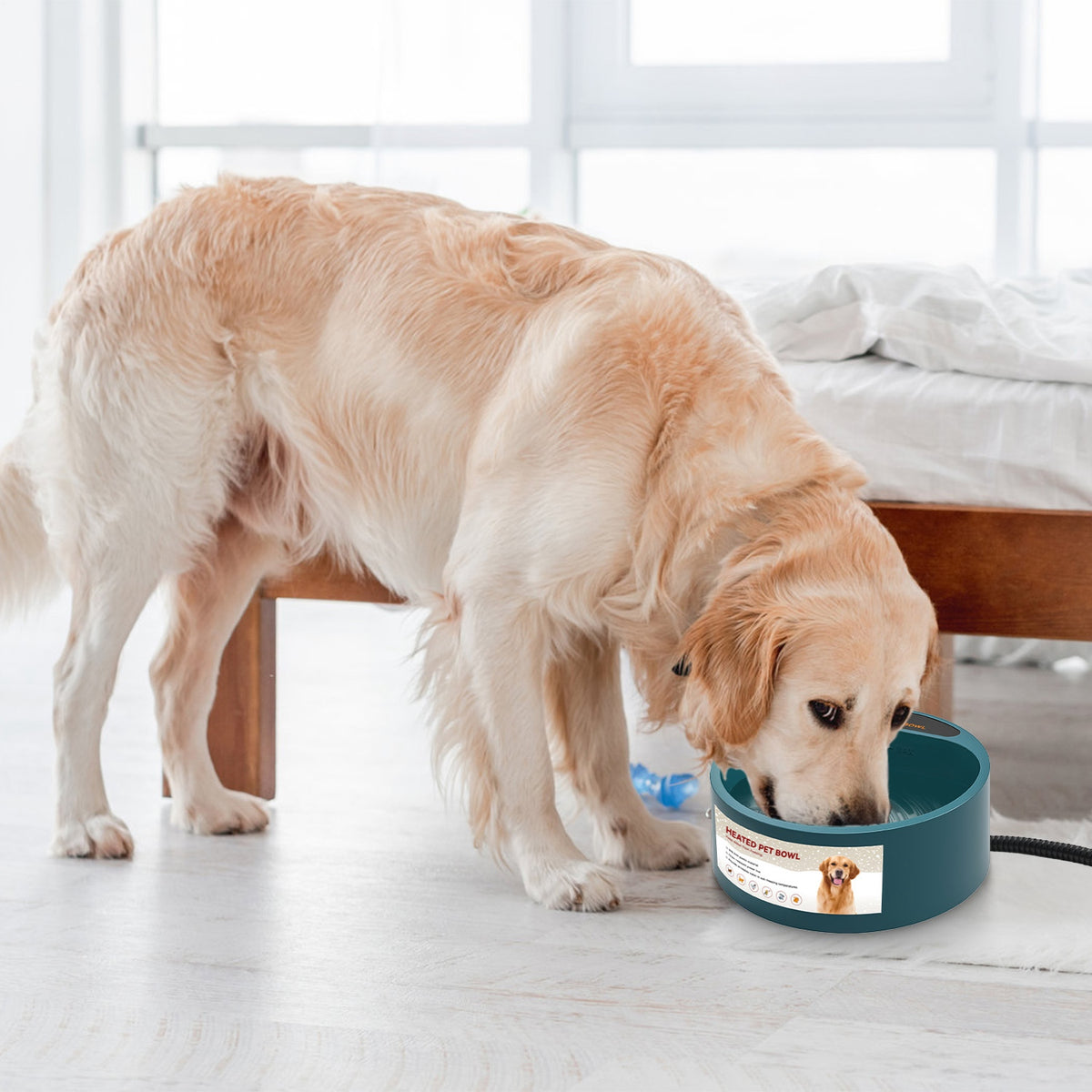 Heated Pet Water Bowl, 74.4 oz Thermostatic Winter Water Dish for Dogs, Cats &amp; Rabbits, Army Green – view 9