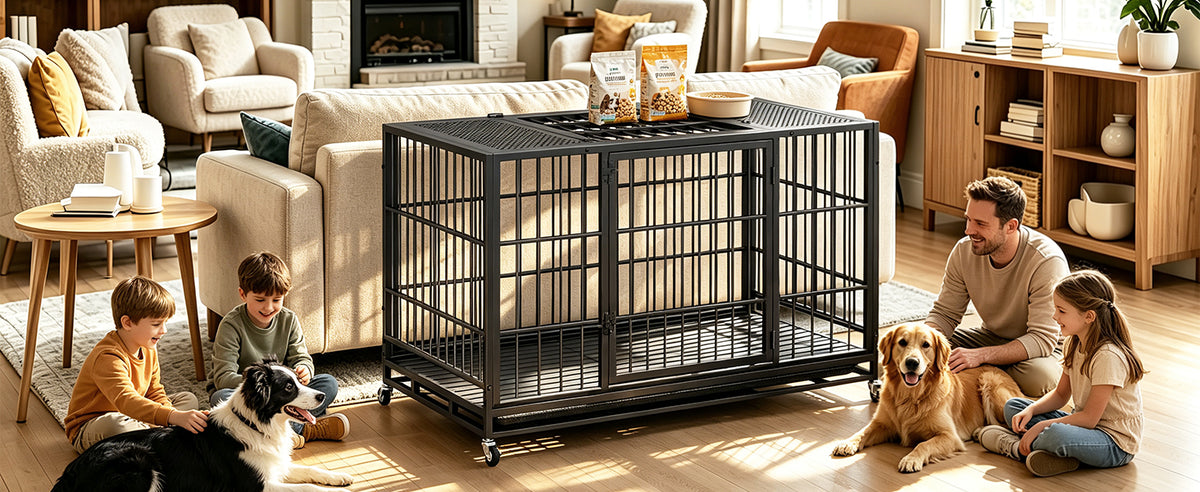 Heavy Duty Rolling Dog Crate – Metal Kennel with Lockable Wheels &amp; Removable Tray – view 7