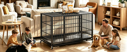 Heavy Duty Rolling Dog Crate – Metal Kennel with Lockable Wheels &amp; Removable Tray – view 7
