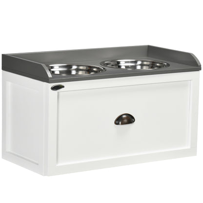 Elevated Dog Feeding Station with Sliding Storage Drawer – 2 Stainless Steel Bowls, White – view 9