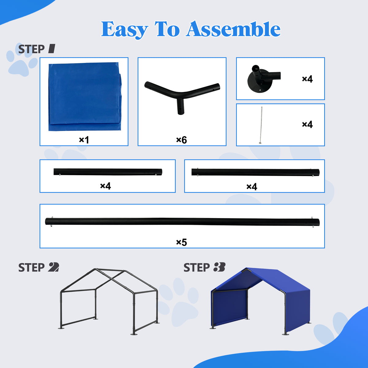 Outdoor Dog Shade Shelter Tent – Waterproof Oxford Canopy, Steel Frame, Blue – view 6