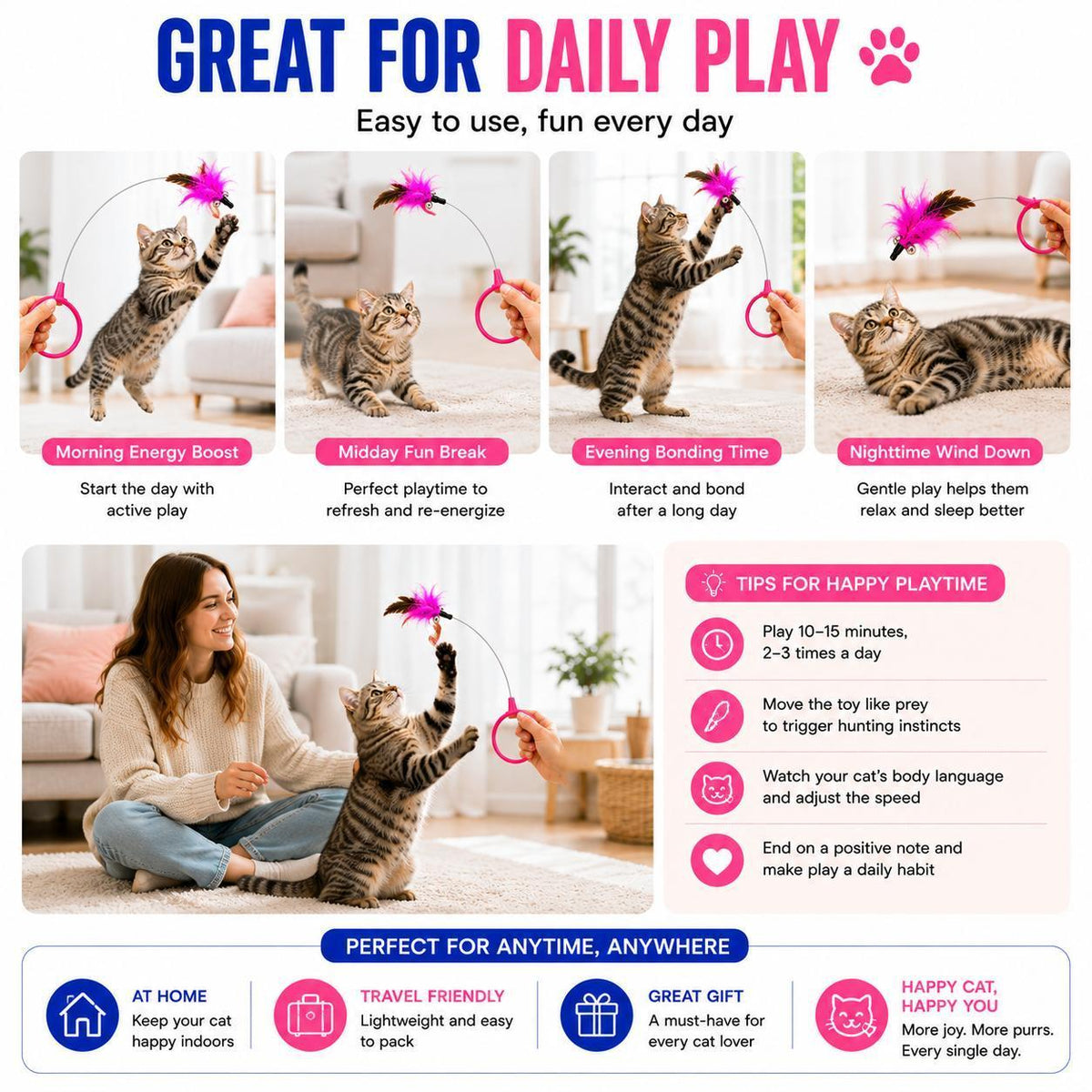 Wearable Cat Feather Collar Toy, Clip-On Feather Teaser for Hands-Free Indoor Play – view 6
