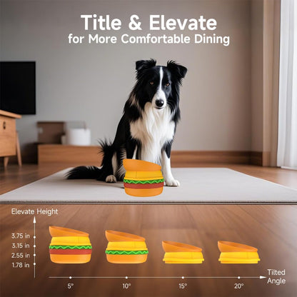 Hamburger-Shaped Multi-Layer 5-in-1 Pet Bowl Set for Cats &amp; Dogs, Orange – view 4