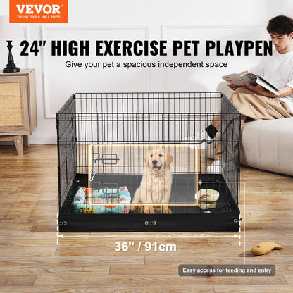 4-Panel Foldable Metal Dog Playpen with Bottom Mat – 36 x 36 Inch, 24-Inch High, Black – view 2
