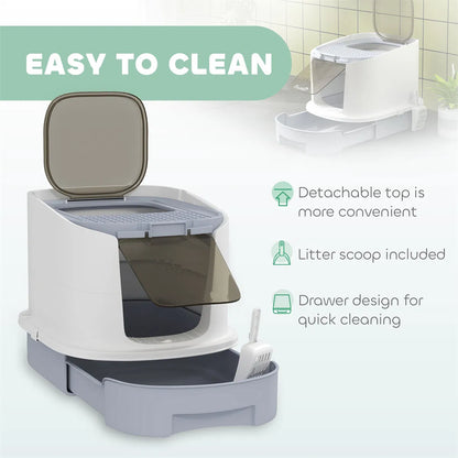 Enclosed Cat Litter Box with Drawer – Top Exit, Scoop &amp; 2 Deodorizing Bags, for Cats Under 10 lbs – view 6