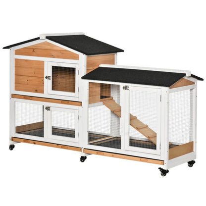 Outdoor Wooden Rabbit Hutch on Wheels – Ramp, Pull-Out Trays, Asphalt Roof, for 1–3 Rabbits – view 3