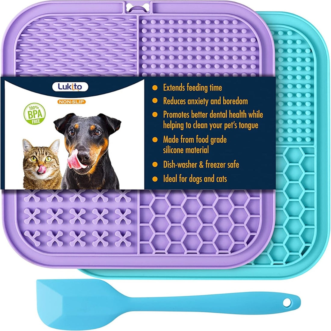 Silicone Lick Mats for Dogs and Cats 2-Pack with Suction Cups and Textured Surfaces