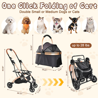 2-in-1 Detachable Pet Stroller – One-Hand Fold, Carry Basket, Sun Canopy, Storage Basket, Black – view 5