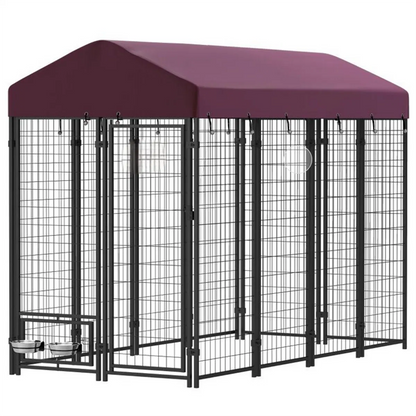 Large Outdoor Dog Kennel with Roof Cover – 30 sq ft, 12 Wire Panels, Rotating Bowl Holders, Red – view 7