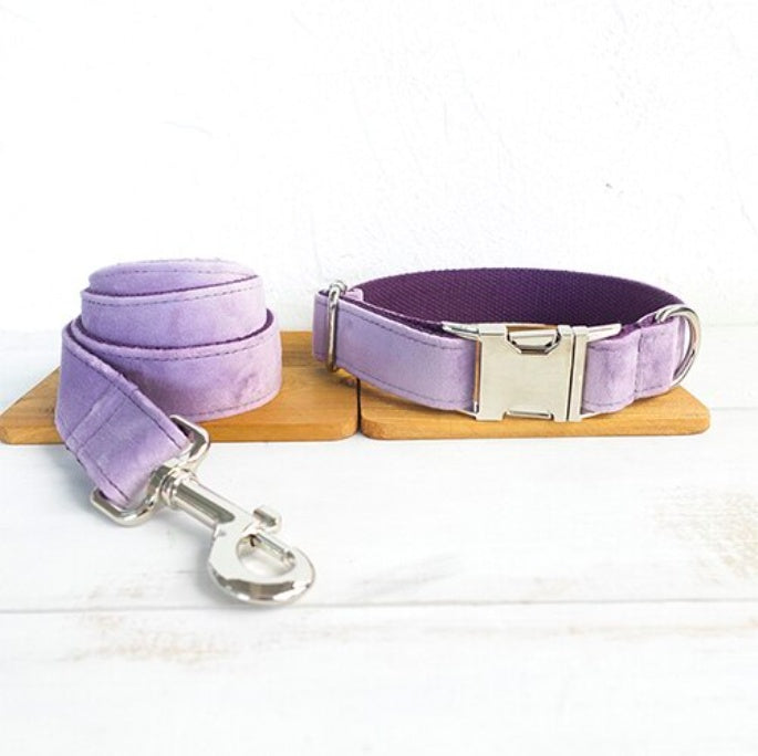 Velvet Dog Harness &amp; Leash Set – Adjustable Drawstring Harness, Collar and Leash Options, Light Purple – view 7